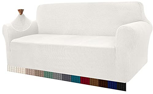 Granbest High Stretch Sofabezug Moderne Sofaüberwurf Jacquard Elastische Sofahusse für Wohnzimmer Protector für Hunde Haustiere (3 Sitzer, Creme)