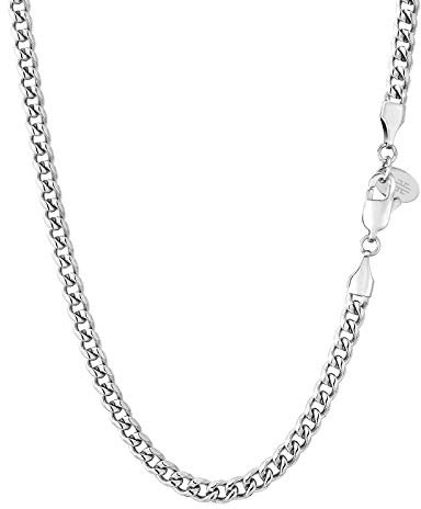KRKC&CO 4mm Edelstahl Cuban Link Chain Kubanische Gliederkette Edelstahl Panzerkette Herren Silber Cuban Chain Silber Kette Männer Hip Hip Halskette Rapper Kette Länge 61cm