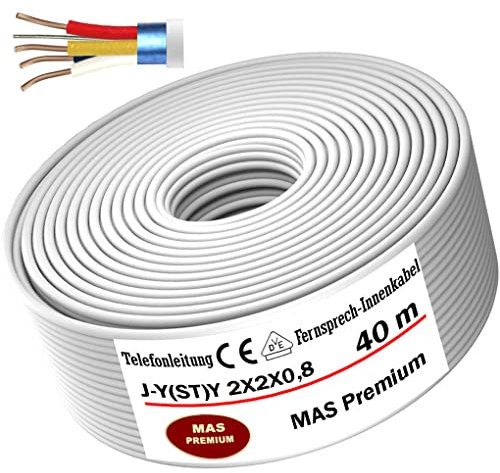 MAS Premium Von 5 bis 250m Telekommunikationskabel J-Y(ST) Y 2_4_6X2X0,8 Telefonleitung Klingelleitung Fernmeldeleitung (J-Y(ST) Y 2X2X0,8, 40m)