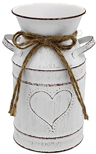 Fovasen Romantische Herzförmige Rustikale Milchkanne Französischer Stil Country Primitive Krug Vase, Bauernhaus Dekor Metall Galvanisierter Eimer Vase für Badezimmer Zuhause Hochzeiten Büro -7,8 H