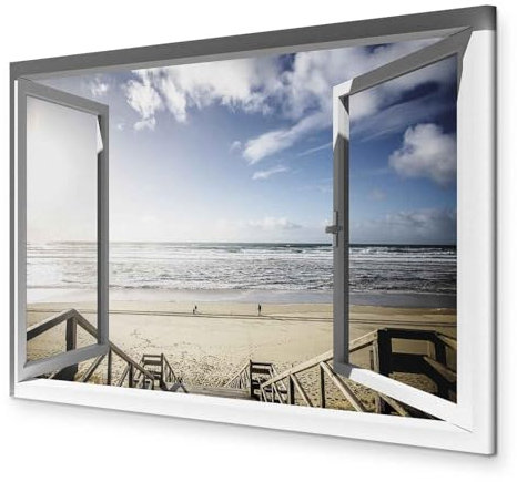 murando - Wandbilder XXL Fensterblick Vlies Leinwandbild 1 tlg Kunstdruck modern Wandbilder XXL Wanddekoration Design Wand Bild - Fenster Insel Meer See Strand Himmel Landschaft Natur