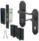 EAI Black Door Handle Key Lock Set - Victorian Scroll Shaped | 1 Pair of Internal Matt Black Lever Lock Handles on Backplate with Hinges (76mm), Sash Lock (64mm) & Keys