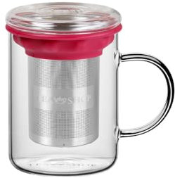 TEA SHOP - Taza de cristal para té o infusiones con filtro y tapa - All In One Mug Berry - Termorresistente con Infusor de Acero Inoxidable y Asa