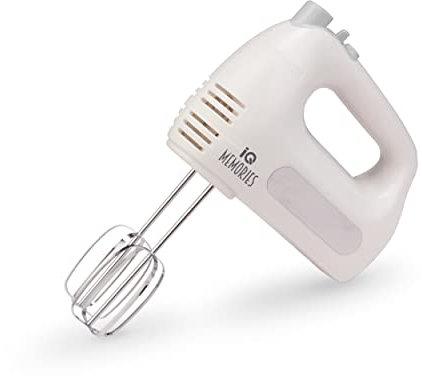 IQ Smart - Batidora de mano eléctrica de 400 W con batidor y gancho de amasado de acero inoxidable, 6 velocidades y botón turbo, mezcladora de mano ergonómica, color blanco