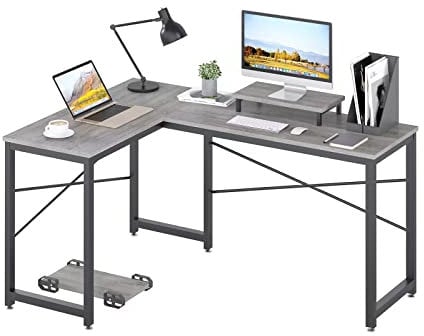 HEEYUE Computer Desk, L Shaped Desk with Large Desktop, Corner Desk with Monitor Stand PC Laptop Table Computer Workstation for Home Office (Grey)