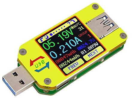 Fasizi UM34C USB Meter Tester Voltage Current Bluetooth Battery Power Charger Voltmeter Ammeter Multimeter Tester, 1.44 Inch Color LCD Display USB 3.0 Type- C Cable Resistance Load Impedance Meter