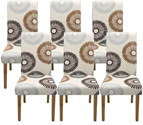 Jaotto Stuhlhussen 6 Stück Universal, Stuhlhusse Stretch 6er Set Moderne, Stuhlhussen Schwingstühle Elastische Langlebig Stuhlhussen für Esszimmer Bankett Deko,Round Jahreszeit