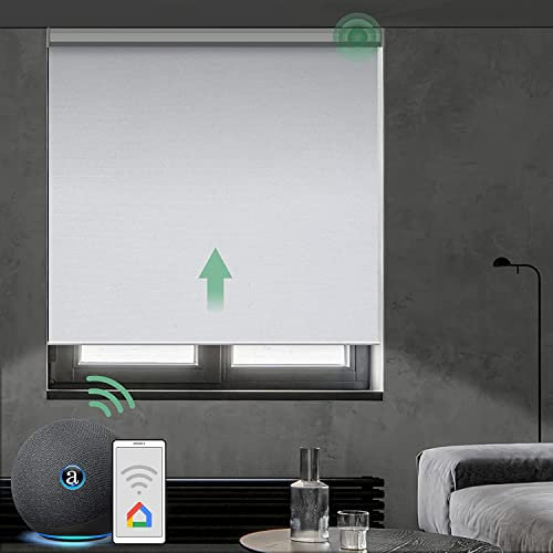 Yoolax Elektrische Rollos, Smart Rollo mit Ferbedienung, Alexa & Google Home kompatibel, Alexa Elektrische Jalousie Innen mit Motor für Home Office, Nach Maß, 100% Verdunkelung mit Gehäuse, Grauweiß