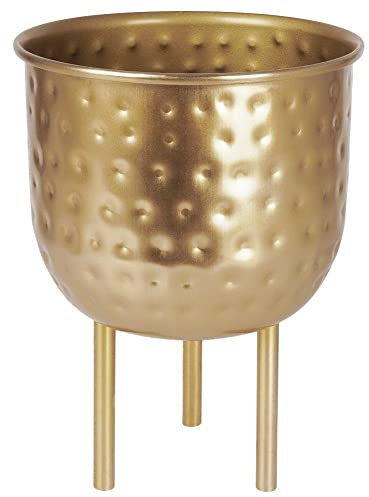 Muddy Hands Small Metal Plant Pot Stand Indoor Home Outdoor Garden Decorative Flower Planter Cover Holder Shelf Display (Gold)
