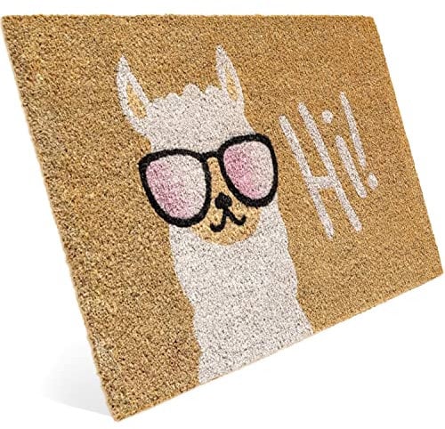 Entrando Fussmatte aus Kokos 40x60 cm - 20 Stillvolle Motiven - für außen, robust, rutschfest - ideal für überdachte Haustür (Lama Hi)