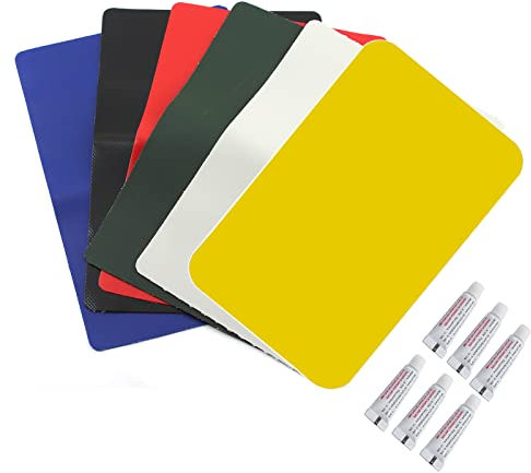 6 Pack PVC Heavy Duty Inflatable Boat Repair Patch Kit with Glue 185mm*125mm Rubber Boat Waterproof Patches Adhesive Repair Accessory Kit for Inflatable Boat Canoe Kayak Mixed Color