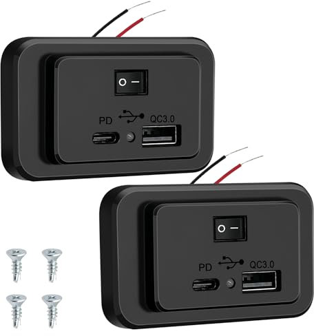 Hoembpn 4,8 A Dual Presa USB per Caricabatteria da Auto,con Interruttore e LED,12V/24V PD e QC3.0 USB Pannello Presa di Ricarica,Adatta per Camper Camion Barche SUV(2 Pezzi)