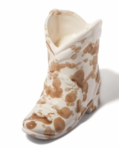 Paddywax Nashville Collection Keramik Cowboystiefel Kerze, in der Farbe Weiß braun gesprenkelt, Duft Wüsten Pfirsisch, Inhalt: 170g, NCB002EU
