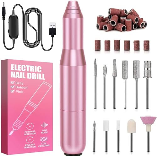FOLAI Electric Nail Files, Professional Nail Drill for Acrylic Nails Gel, Electric Nail Drill 20000 RPM, Adjustable Speed E File for Nails, for Beginner Girl Women Mum (Pink)