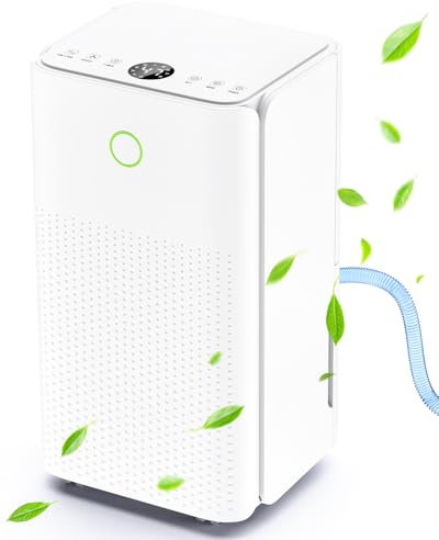Deshumidificateur d air 12L/24h, Déshumidificateur Electrique avec Compresseur, 3 Modes, Déshumidification Automatique, Drainage Continu, 24h Minuterie, Contre l'humidité pour Maison/Appartement/Cave