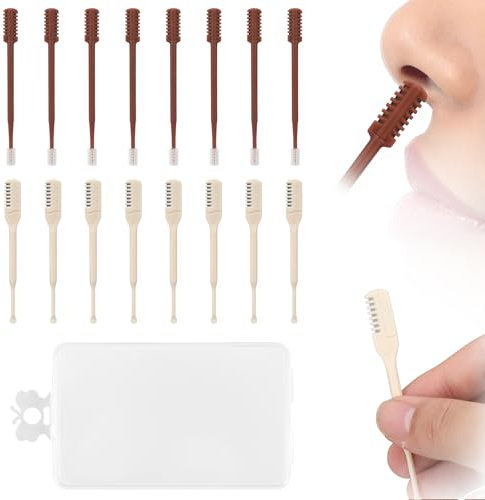 16 Piezas 2 en 1 Recortador de Vello Nasal, Cortador Manual de Vello Nasal Afeitadoras de Vello Nasal con Cepillo de Limpieza Limpiador de Vello Nasal para Mujeres y Hombres (Blanco, Marrón)