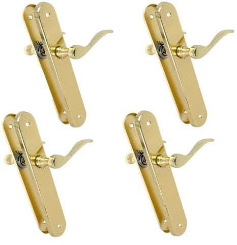 Amig - Pack de 4 Manillas para puertas | Manivela funcional y ergonómica | Placa ovalada de Acero y Tirador de Zamak | Latonado Barnizado | Sin bocallave | 237 x 40 x 55 mm