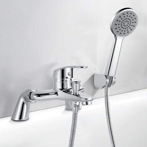 Robinets de baignoire avec fixation de douche, robinet mitigeur de baignoire monté sur le pont avec pommeau de douche à main et tuyau de 1,5 m, robinet mitigeur moderne à levier unique pour baignoire