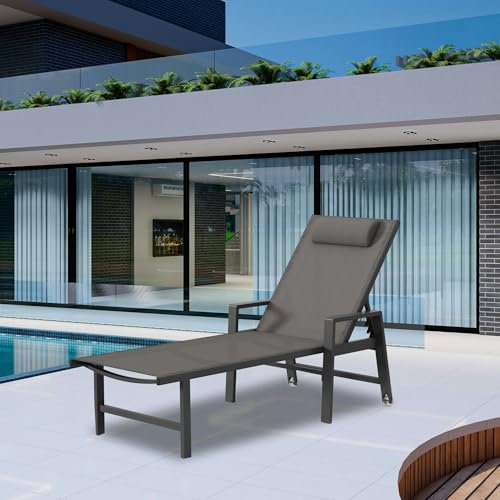 Mucola Sonnenliege mit Rollen Aluminium Gartenliege wetterfest, 5-Fach verstellbare Rückenlehne, Liegestuhl inkl. Kopfkissen (200 kg belastbar) Terrassenliege
