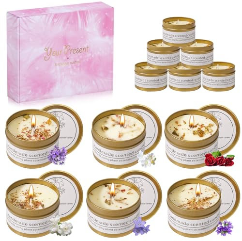 Kinwers Duftkerzen Set,6 Stück Duftkerzen Geschenkset Natürliches Sojaöl Dauerbrenndauer 25 Stunden Massage Kerze,für Geburtstag Muttertag Valentinstag Yoga SPA.