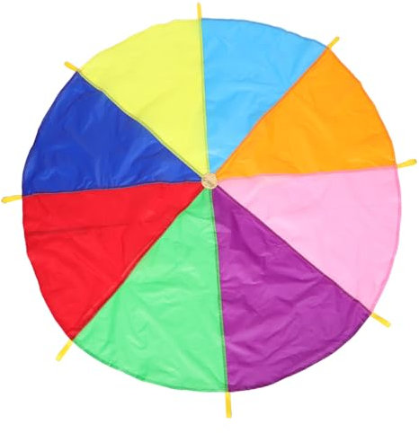 Warmhm Fallschirm Für Kindergartenaktivitäten Indoor-Spiele Und Turnhalle Regenbogen-Fallschirm Mit Griffen Für Teamspiele Und Geburtstagsfeiern Sicher Und Langlebig Für Junge