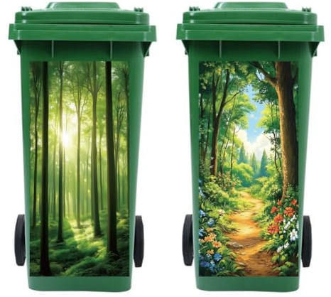 Peacoblue 2 Stück Mülltonnenaufkleber 38x82cm Berge und Wälder Mülltonnen Aufkleber Wetterfest Groß Mülltonnen Sticker Draußen Für Behälter, Kühlschrank, Haus, Wanddekoration
