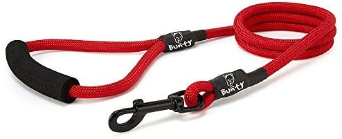 Bunty Nylon Rope Dog Lead with Clip - Extra-Strong Lead, Small, Medium & Large Dogs, Ergonomic Foam Grip - Dog Training Lead & Swivel Clip for Dog Collar - XL, Red 120cm