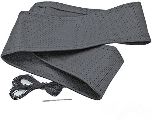 Lenkrad Bezug Schoner echt Leder perforiert dunkel grau zum Schnüren 37-39 cm