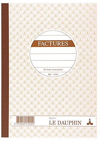 Le Dauphin - Réf. 1222D - Lot de 5 manifolds FACTURES - papier autocopiant - duplicata (1 original et 1 copie) - 50 feuilles - format 21 x 14,8 cm - couverture vernie