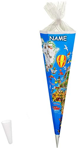 alles-meine.de GmbH Schultüte - Weltkarte - Erde & Kontinente - Länder Tiere - 85 cm - eckig - incl. Name - Tüllabschluß - Zuckertüte - mit/ohne Kunststoff Spitze - Goldbuc..