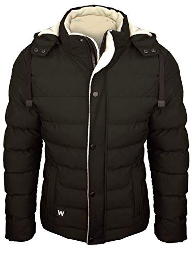 WWKK Herren Winterjacke gesteppt oliv - Outdoorjacke grün mit Kapuze gefüttert und windfest (M)