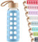 Cleesmil Sport Trinkflasche Glas Wasserflasche mit Silikonhülle mit Bambus Deckel 360 ml (Blau)