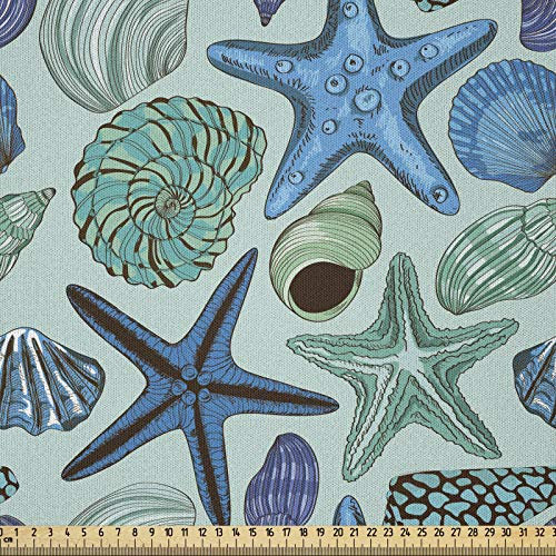 ABAKUHAUS Seestern Stoff als Meterware, Tropische Muscheln, Microfaser Stoff für Dekoratives Basteln, 1M (230x100cm), Mehrfarbig