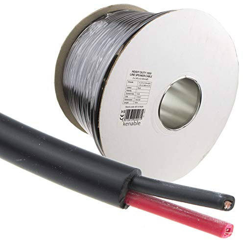 kenable 100V Heavy Duty Twin Core Speaker Cable 2x45x0.18mm 15A Black 100m [100 metres]