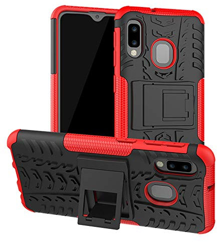 Yiakeng Hülle Samsung Galaxy A20e, Galaxy A20e Hülle, Doppelschicht Stoßfest Schlank Ganzkörperschutz Mit Ständer für Samsung Galaxy A20e (rot)