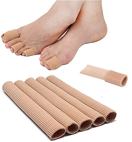 Angzhili 5Pcs Finger Toe Sleeve Tubes/Open Toe Tubes Bandage Sleeves Protectors Silicone Gel Tube Finger Protector Compression Cushion Brace for Bunion Hammer Toe Callus Corn Blister (15 * 2.5 cm)