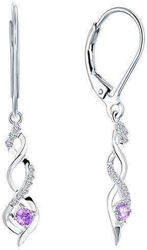 JO WISDOM Damen hängende ohrringe Unendlichkeit infinity silber 925 mit 3A Zirkonia Kristall Februar Geburtsstein Amethyst Farbe,Schmuck für Frauen