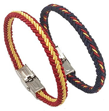 Hispania Colors Pack de dos pulseras con trenza de España (Azul marino + bandera)