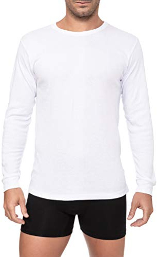 Camiseta Interior Térmica Algodón Manga Larga Hombre Cuello Redondo Colores Lisos