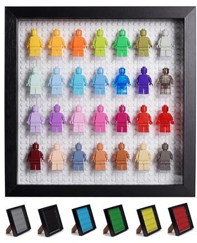 Tapeera Schwarze hölzerne Minifigur Vitrine - Memorabilia Vitrine für Figuren - 11 x 11 Zoll Shadow Box Rahmen - für Wand und Tischplatte - mit Staubschutz - Hält bis zu 28 Figuren