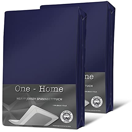 one-home 2er Set Jersey Spannbettlaken Spannbetttuch weich Heavy Baumwolle Rundumgummizug, Farbe:Navy/Blau, Größe:90x200 cm - 100x200 cm