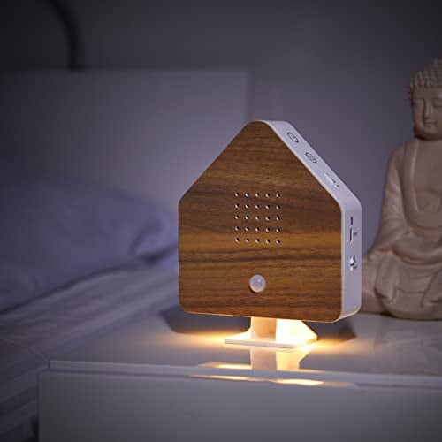 Northpoint Natur Soundbox, Vogel, Gesang, Vogelzwitscher, Box, Bewegungsmelder, Vogelsound, Licht, wiederaufladbar mit Wandhalterung, Buchenholzhaus