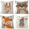 DORBOKER Kissenbezug 40x40cm 4er Set Leinen Cartoon Tiere Hase Waschbär Fuchs Vöglein Muster Lendenkissen Wurfkissen Hause Auto Cafe Sofa Kinderzimmer Deko 16x16 Zoll-E
