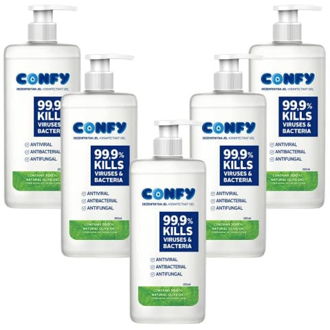 Confy - Desinfektionsspray - 5x 250 ml - Schützt und pflegt mit Olivenextrakt