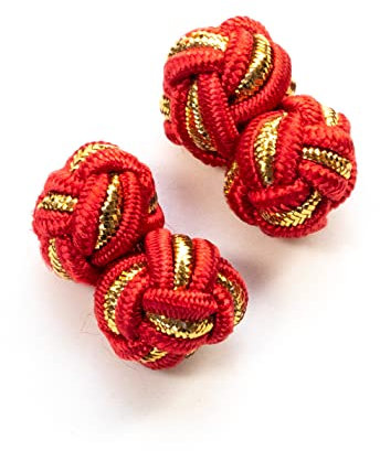 1 Paar Manschettenknöpfe/Seidenknoten/Stoffknoten/Weihnachtsknoten, rot-gold, zweifarbig, Umschlagmanschette, dehnbar