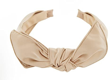 axy Haarreif mit Schleife 13 cm x 4,5 cm aus Glanz Stoff, Damen Haarband Vintage Hairband Stirnband Haarreifen HRS1B (Beige)