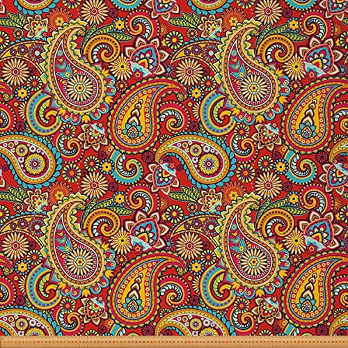 Paisley Stoff Meterware Bunter Boho Paisley Blumen Möbelstoff für Stühle Sofa Couch Bohemien exotisch Outdoor Stoff wasserdicht indischer Stil Dekorationsstoff 92x150cm Rot Orange