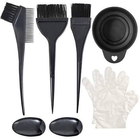 SOL 7pcs Hair Dye Bowl and Brush Kit - Complete Set for At-Home Hair Colouring - Includes Mixing Bowl, Brushes, Gloves, Ear Covers - Easy-Grip Bowl, Smooth Application, Reusable, Easy to Clean Tools