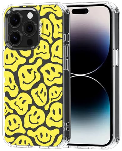MOSNOVO Case for iPhone 14 Pro, [Buffertech 6.6ft Military-Grade Drop Protection] [Anti Peel Off Tech] Clear TPU Bumper Phone Case Cover Design - Melted Yellow Smiles Face