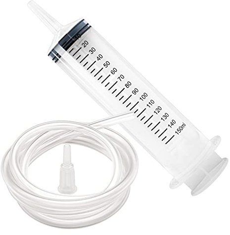 Spritze 150 ml mit 1 m Schlauch, Katheteransatz und Luer Adapter. Wiederverwendbare Plastikspritze als Pipette, für Flüssigkeiten, Ölspritze, Dosierspritze aus Kunststoff für Garten, Industrie